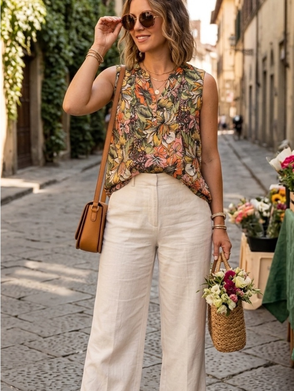 Juniper + Lime Floral Tropical Sleeveless Blouse L